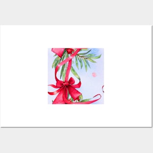 Watercolor red bow red ribbon Posters and Art